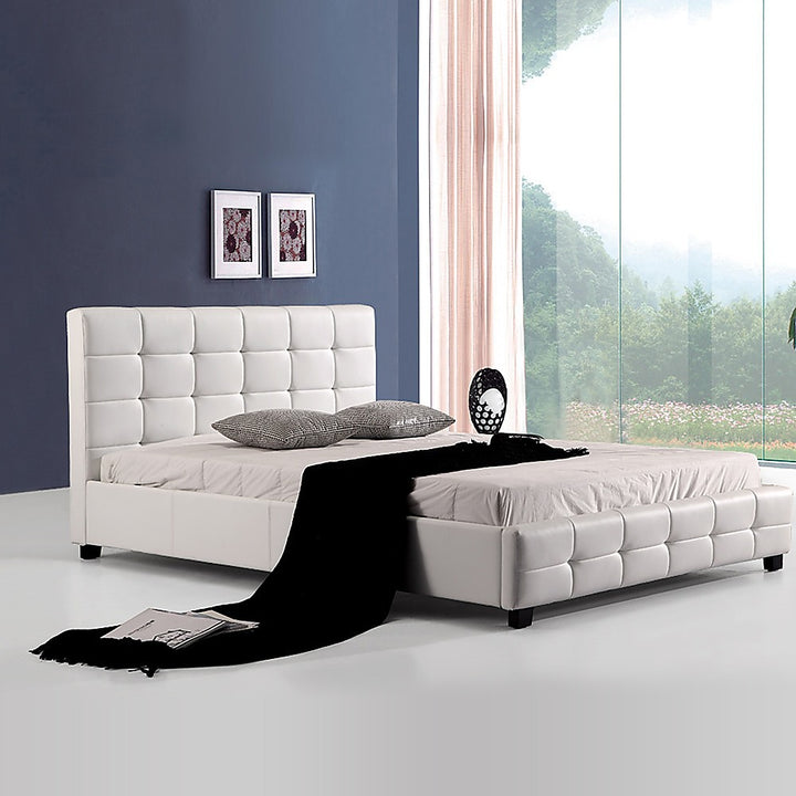 P&F BohoNest Queen PU Leather Deluxe Bed Frame White