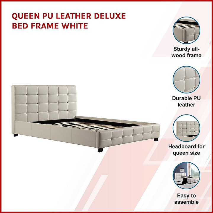 P&F BohoNest Queen PU Leather Deluxe Bed Frame White