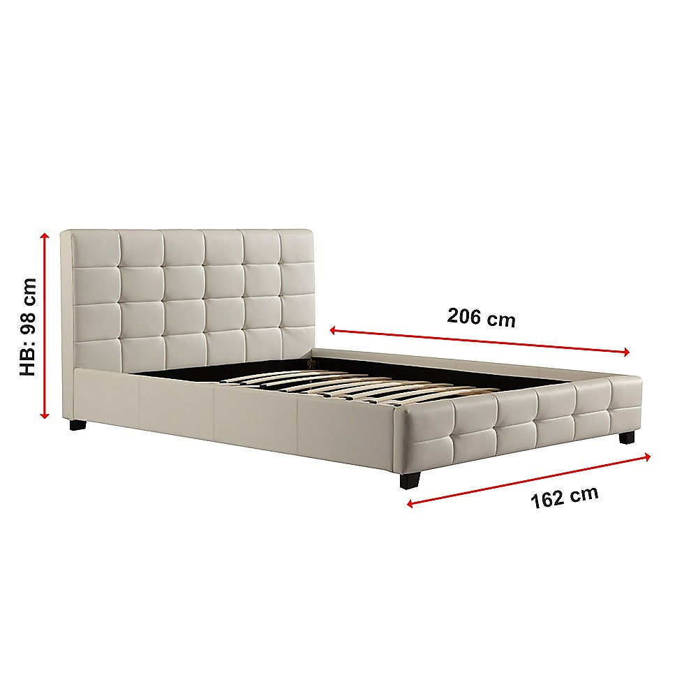 P&F BohoNest Queen PU Leather Deluxe Bed Frame White