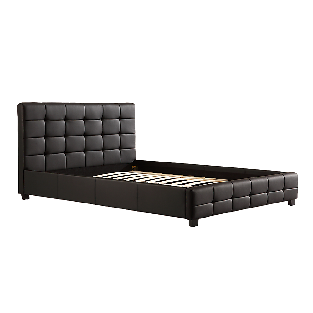 P&F Queen PU Leather Deluxe Bed Frame Black