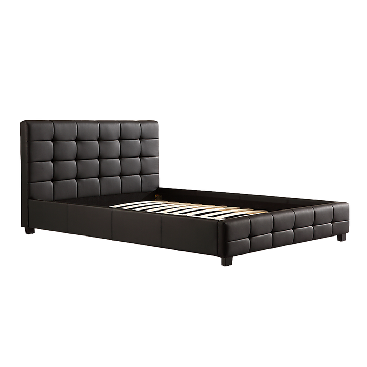 P&F Queen PU Leather Deluxe Bed Frame Black