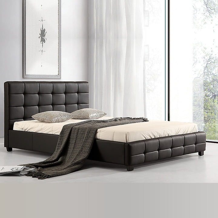 P&F Queen PU Leather Deluxe Bed Frame Black