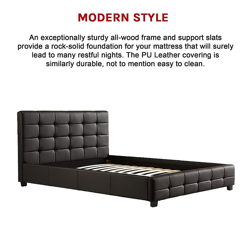 P&F Queen PU Leather Deluxe Bed Frame Black