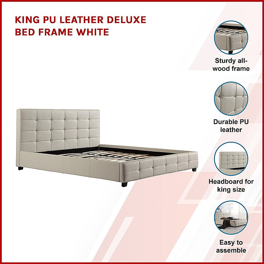 P&F BohoNest King PU Leather Deluxe Bed Frame White