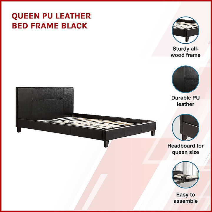 P&F Queen PU Leather Bed Frame Black