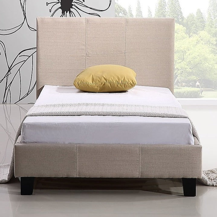 P&F FabSeries Single Linen Fabric Bed Frame Beige