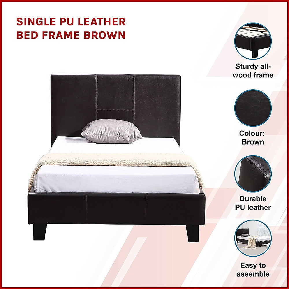 P&F BohoNest Single PU Leather Bed Frame Brown