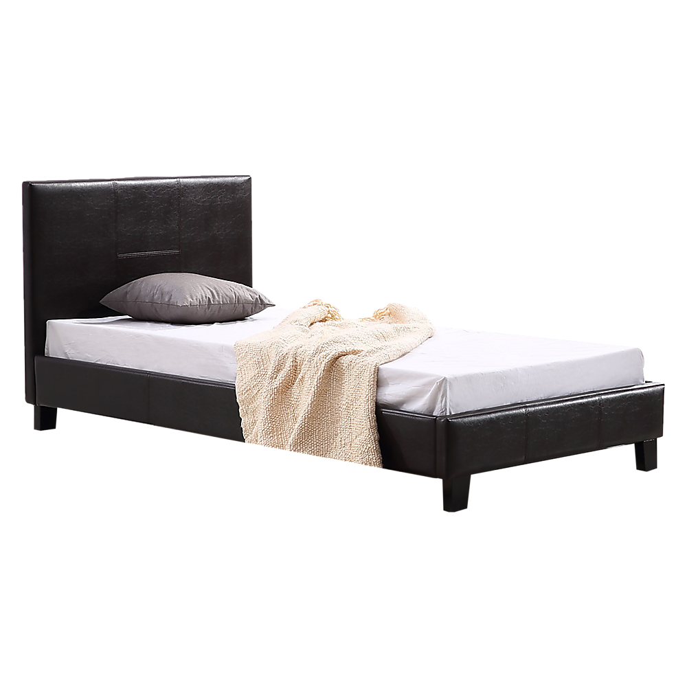 P&F BohoNest Single PU Leather Bed Frame Brown