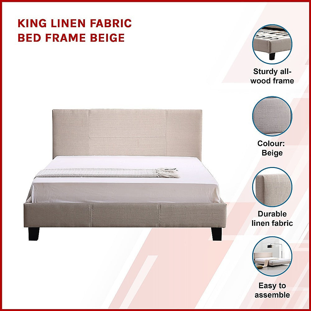 P&F King Linen Fabric Bed Frame Beige