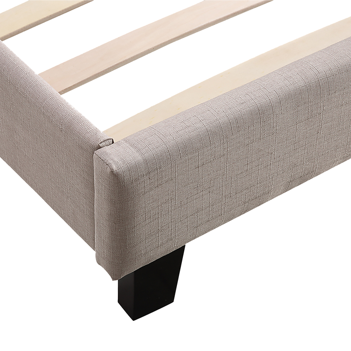 P&F King Linen Fabric Bed Frame Beige