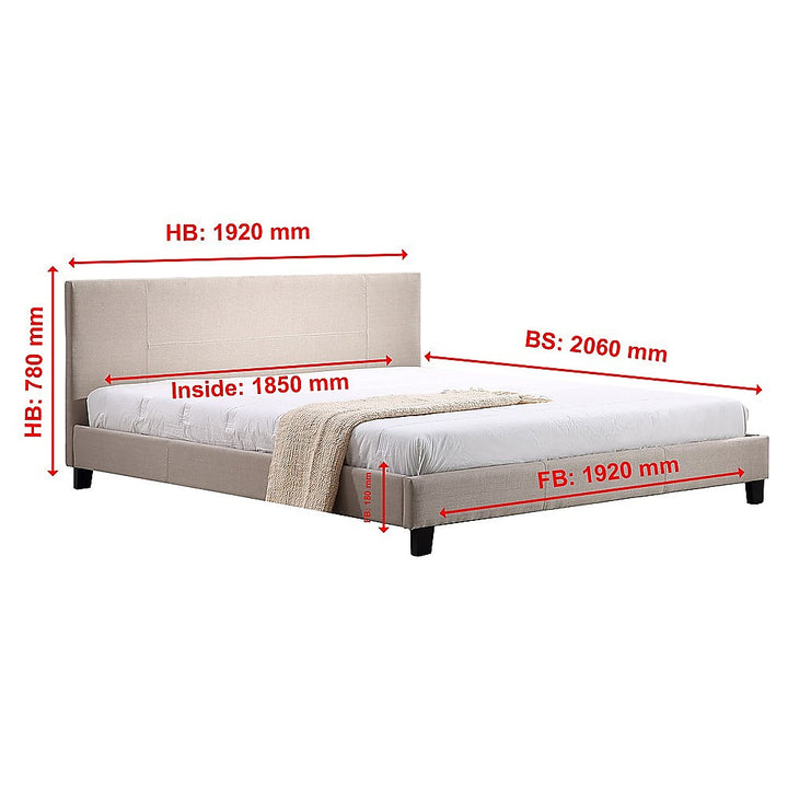 P&F King Linen Fabric Bed Frame Beige