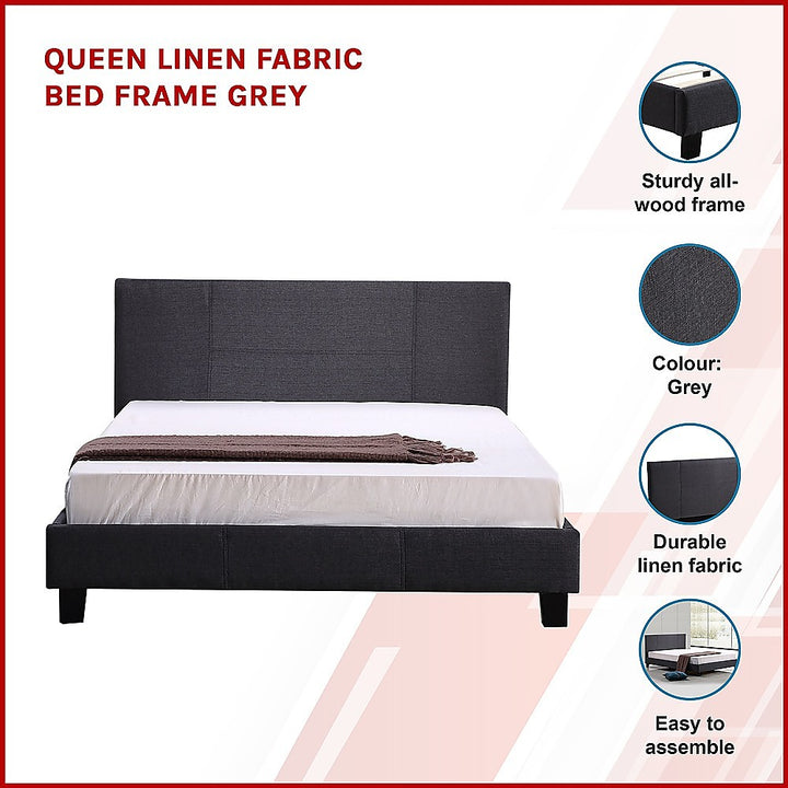 P&F FabSeries Queen Linen Fabric Bed Frame Grey