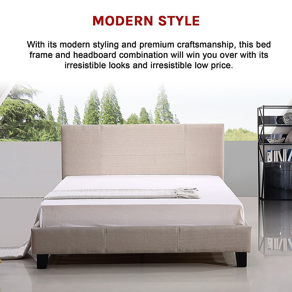 P&F FabSeries Double Linen Fabric Bed Frame Beige