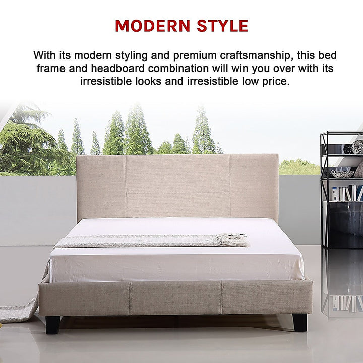 P&F FabSeries Double Linen Fabric Bed Frame Beige