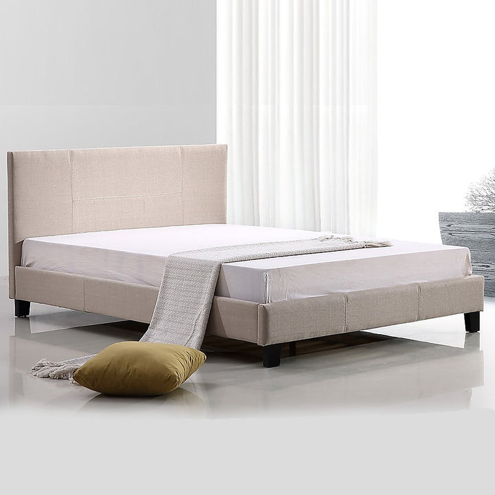 P&F FabSeries Queen Linen Fabric Bed Frame Beige