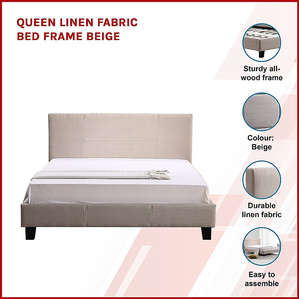 P&F FabSeries Queen Linen Fabric Bed Frame Beige