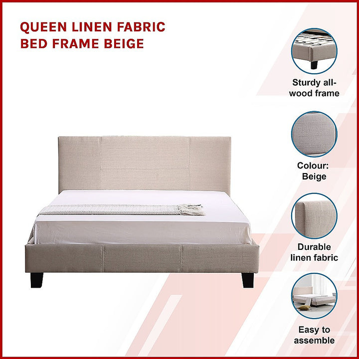 P&F FabSeries Queen Linen Fabric Bed Frame Beige