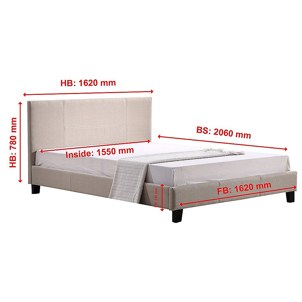 P&F FabSeries Queen Linen Fabric Bed Frame Beige