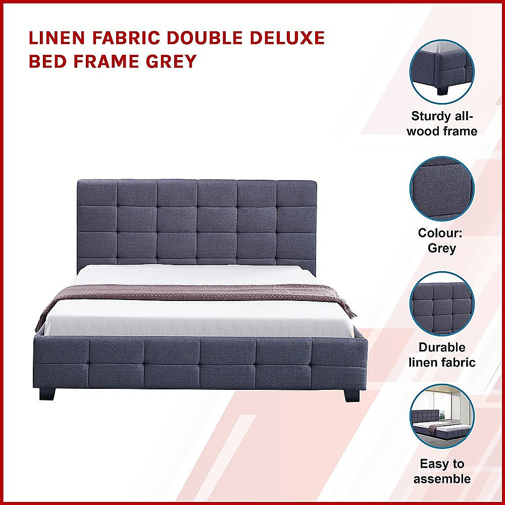 P&F FabSeries Linen Fabric Double Deluxe Bed Frame Grey