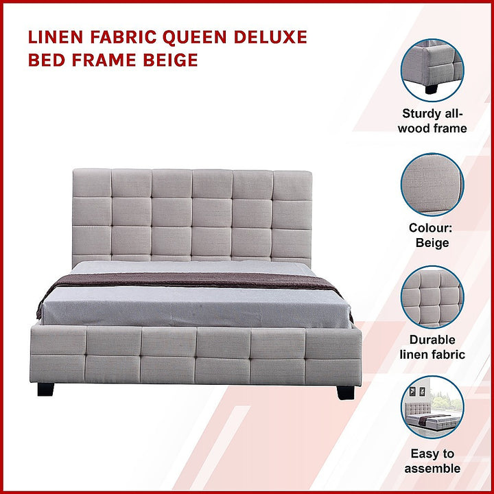 P&F FabSeries Linen Fabric Queen Deluxe Bed Frame Beige