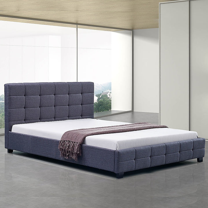 P&F FabSeries Linen Fabric Queen Deluxe Bed Frame Grey