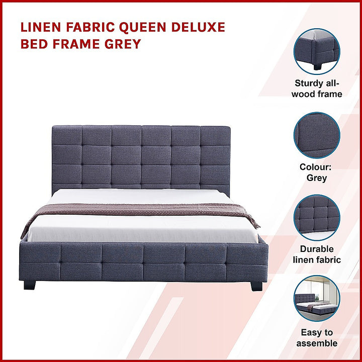 P&F FabSeries Linen Fabric Queen Deluxe Bed Frame Grey