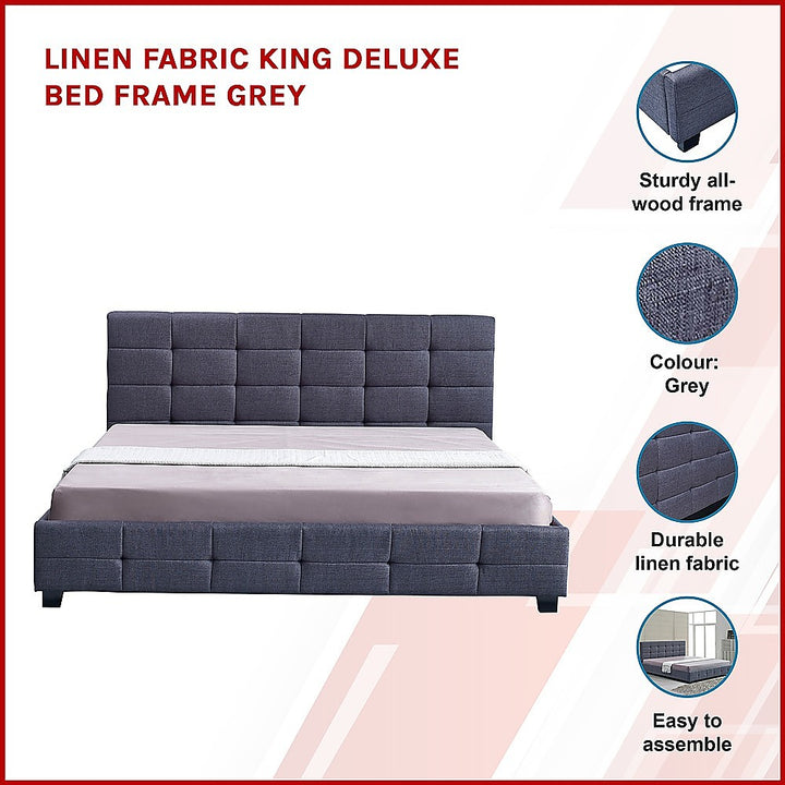 P&F FabSeries Linen Fabric King Deluxe Bed Frame Grey