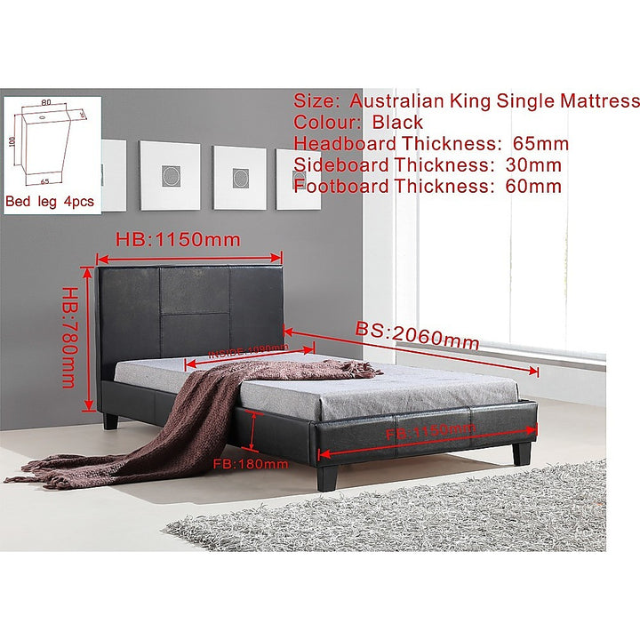 P&F BohoNest Palermo King Single PU Leather Bed Frame Black