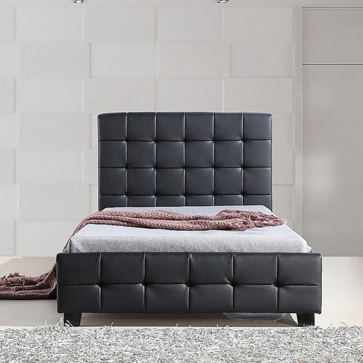 P&F King Single PU Leather Deluxe Bed Frame Black