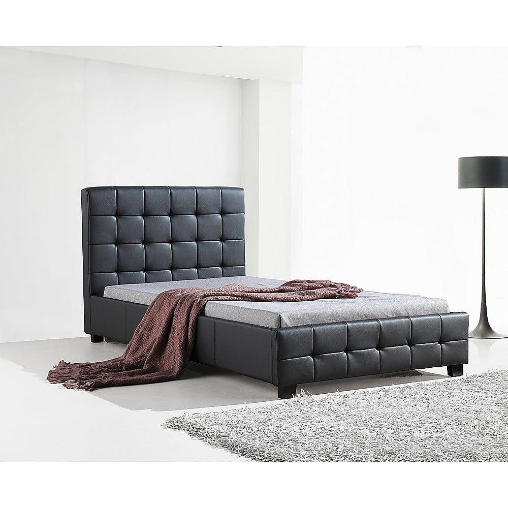 P&F King Single PU Leather Deluxe Bed Frame Black