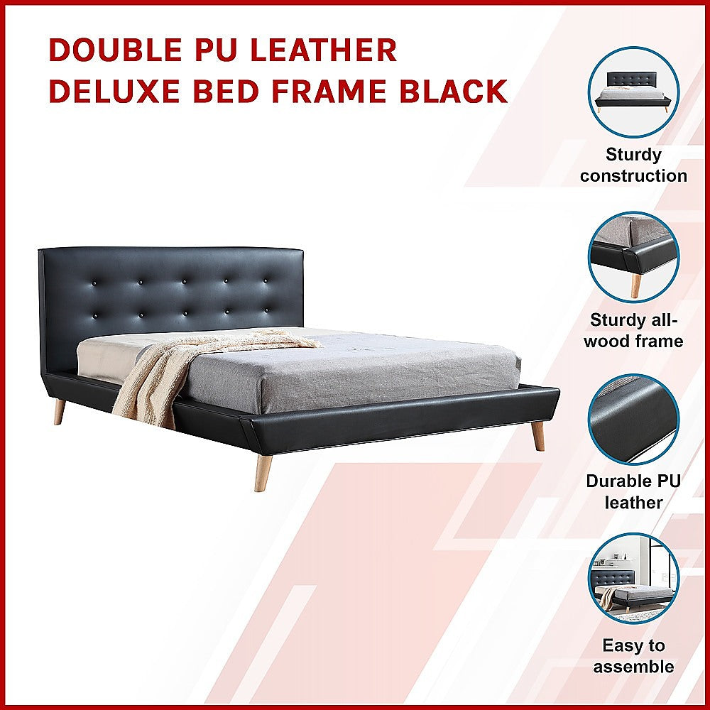 P&F BohoNest Double PU Leather Deluxe Bed Frame Black