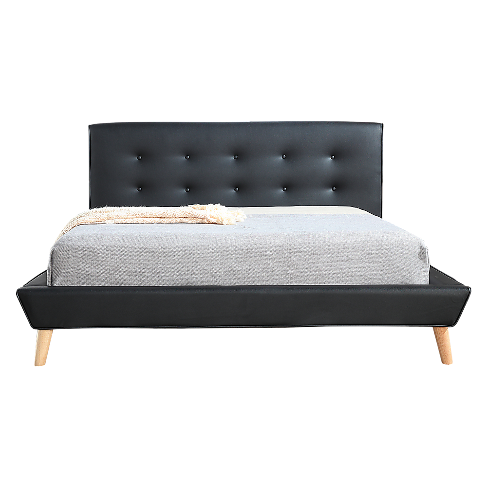 P&F Queen PU Leather Deluxe Bed Frame Black