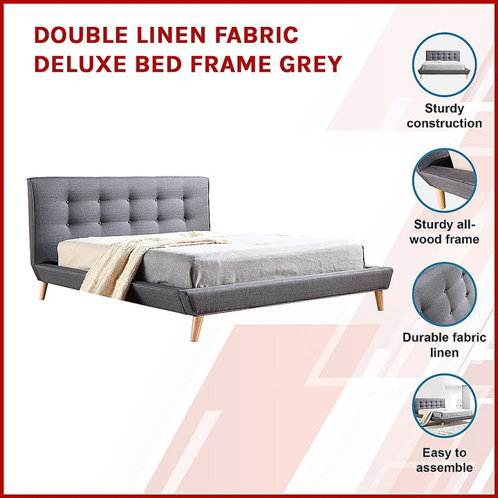 P&F Double Linen Fabric Deluxe Bed Frame Grey