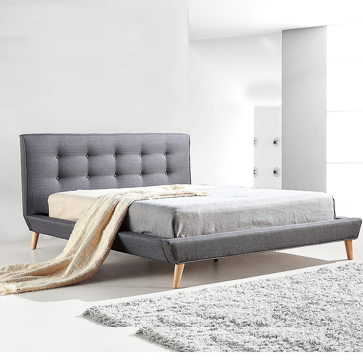 P&F Queen Linen Fabric Deluxe Bed Frame Grey