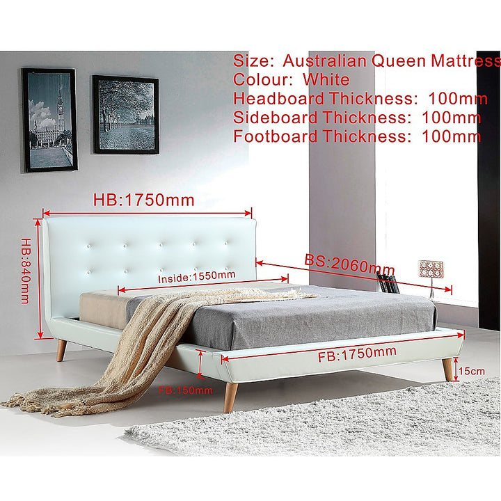 P&F BohoNest Queen PU Leather Deluxe Bed Frame White