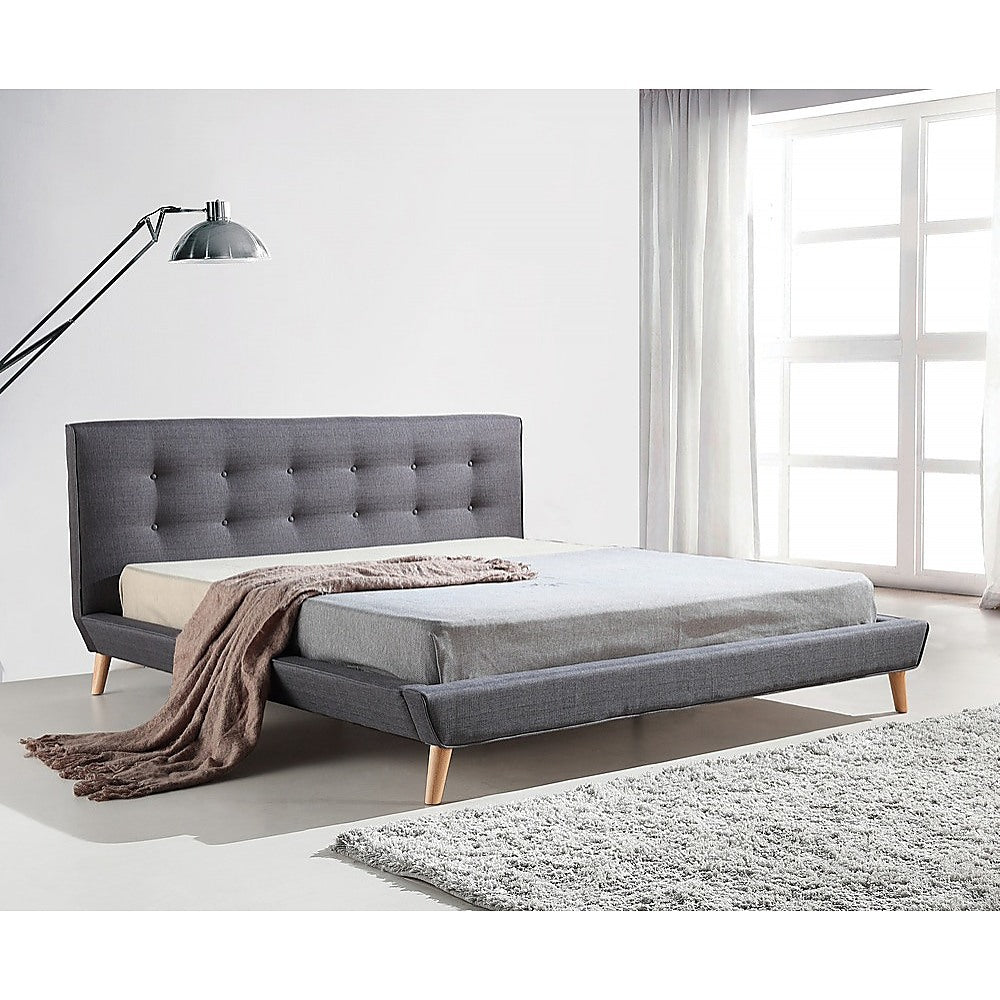 P&F King Linen Fabric Deluxe Bed Frame Grey