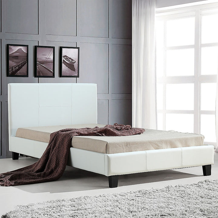 P&F BohoNest King Single PU Leather Bed Frame White