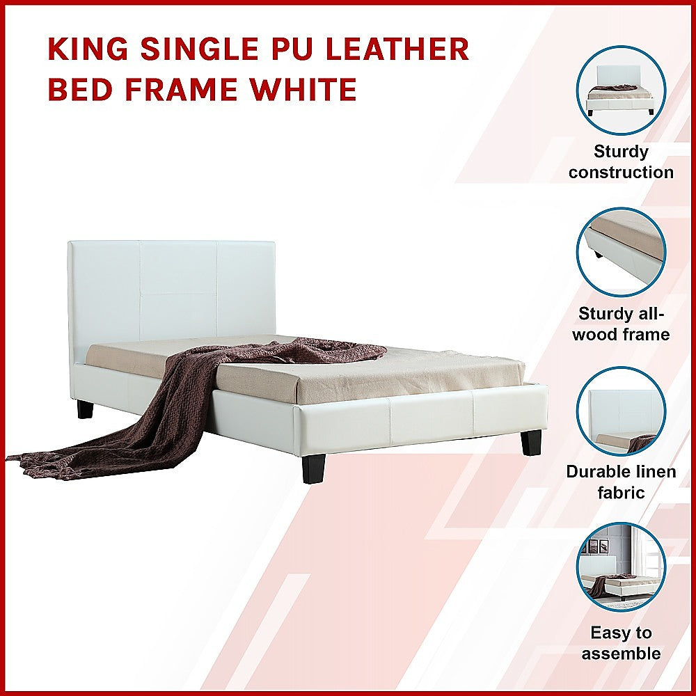 P&F BohoNest King Single PU Leather Bed Frame White