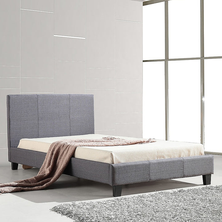 P&F King-Single Linen Fabric Bed Frame Grey