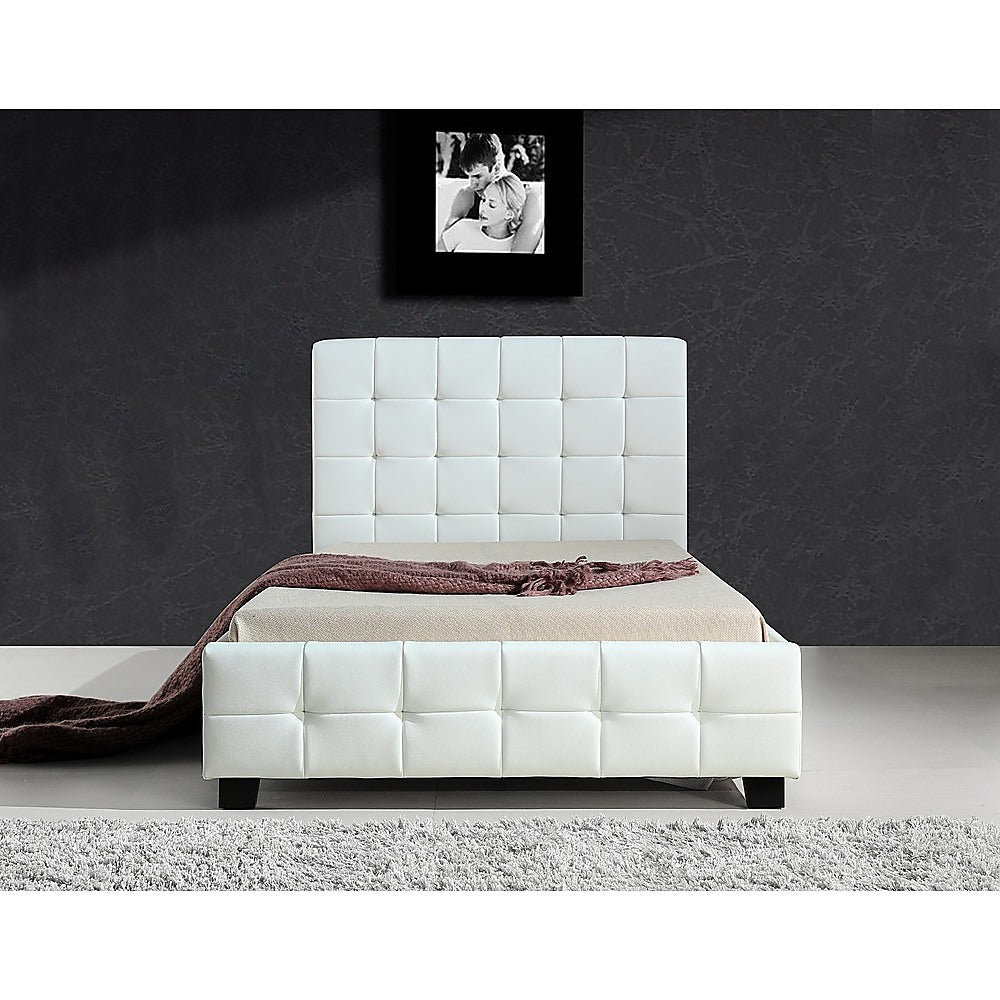 P&F BohoNest King Single PU Leather Deluxe Bed Frame White