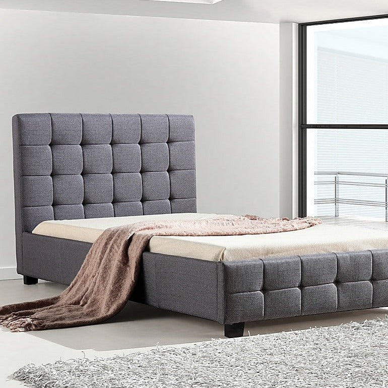 P&F King Single Linen Fabric Deluxe Bed Frame Grey