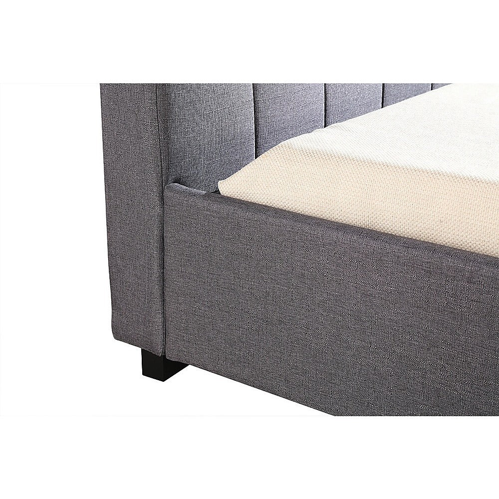 P&F King Single Linen Fabric Deluxe Bed Frame Grey