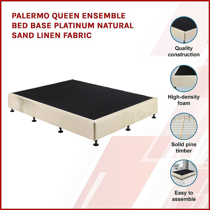 P&F Palermo Queen Ensemble Bed Base Platinum Natural Sand Linen Fabric