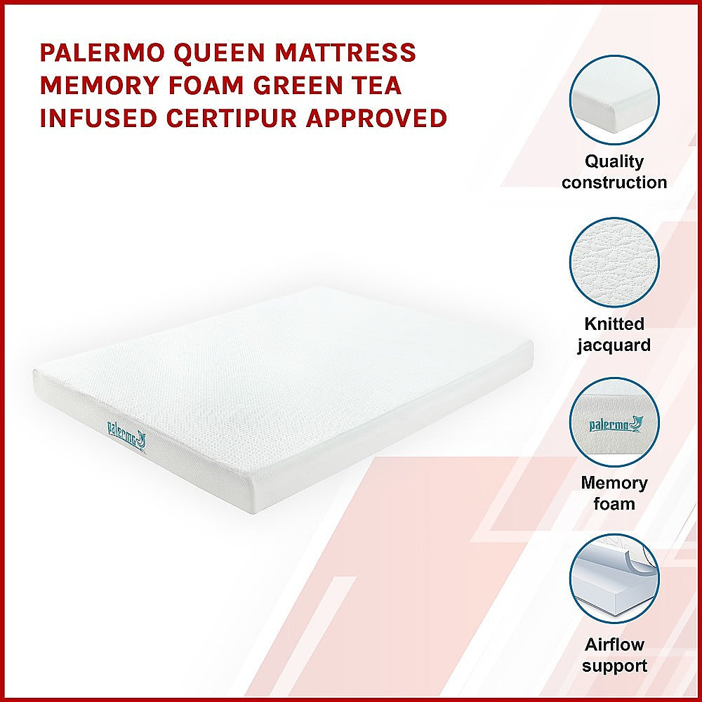 P&F Palermo Queen Mattress Memory Foam Green Tea Infused CertiPUR Approved