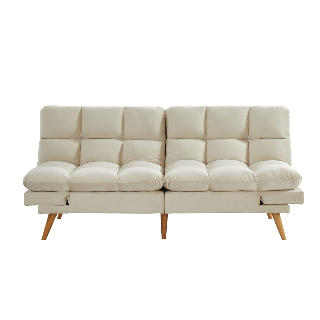 P&F ZennHome 3 Seater Velvet Sofa Bed Futon Cream