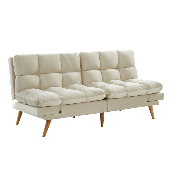 P&F ZennHome 3 Seater Velvet Sofa Bed Futon Cream