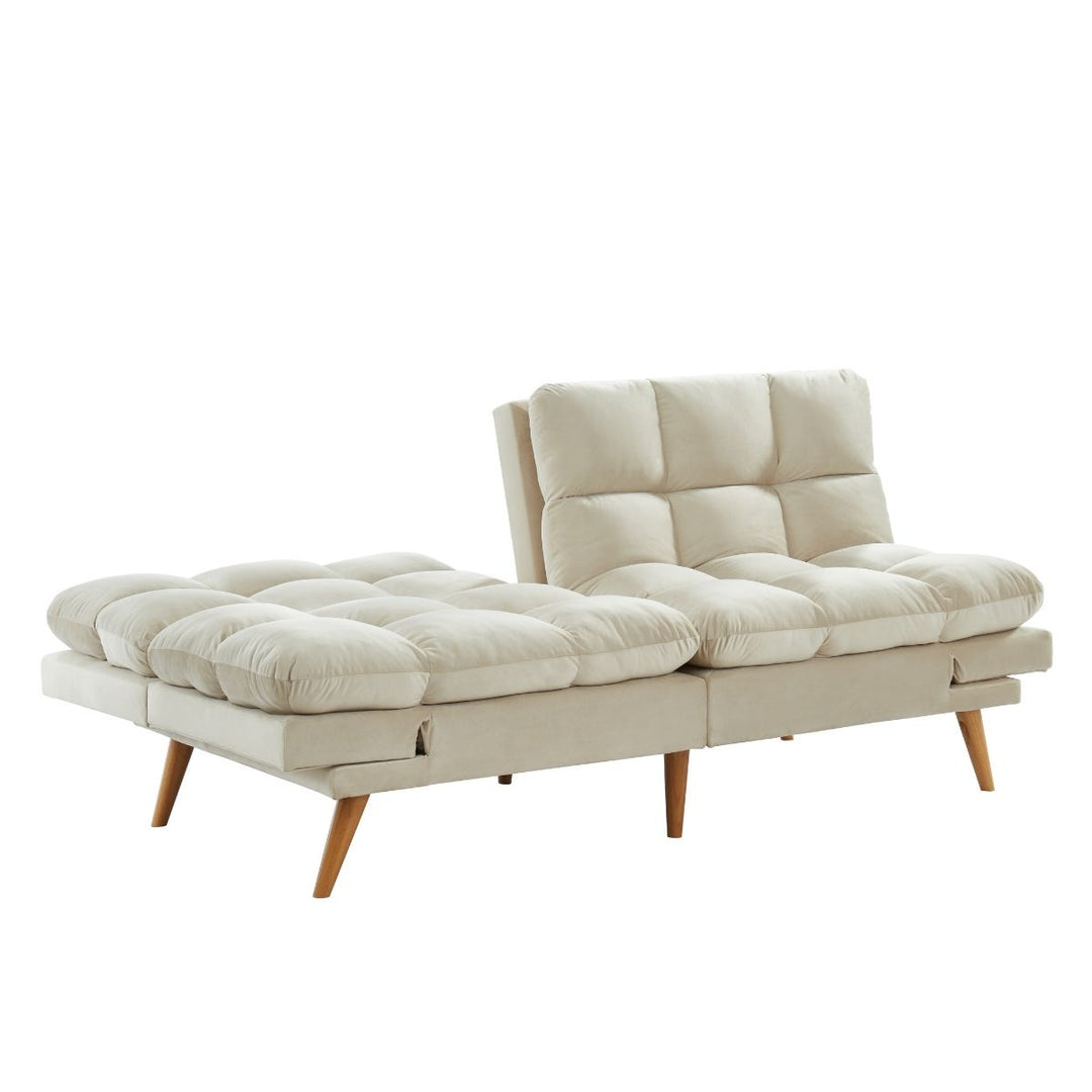 P&F ZennHome 3 Seater Velvet Sofa Bed Futon Cream