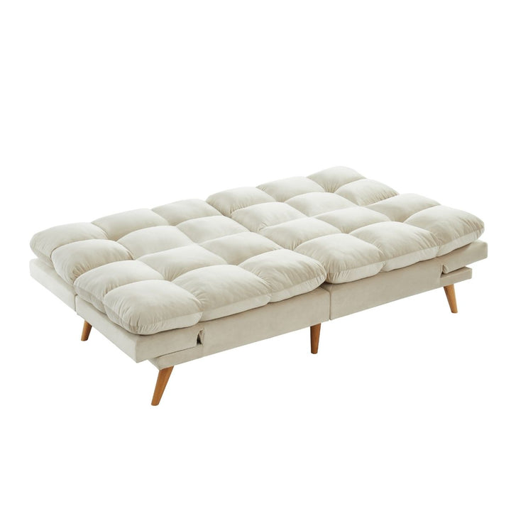 P&F ZennHome 3 Seater Velvet Sofa Bed Futon Cream