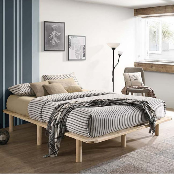 P&F Platform Bed Base Frame Wooden Natural Queen Pinewood