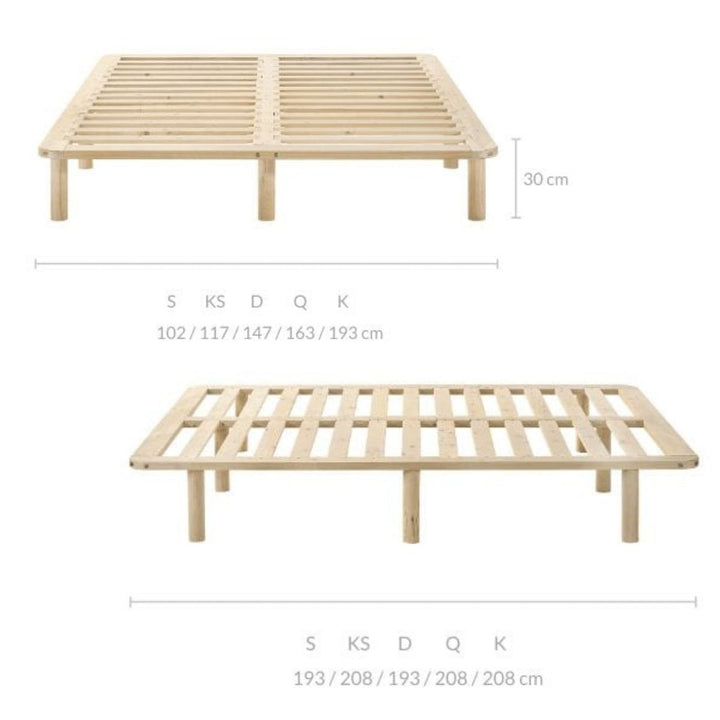 P&F Platform Bed Base Frame Wooden Natural Queen Pinewood